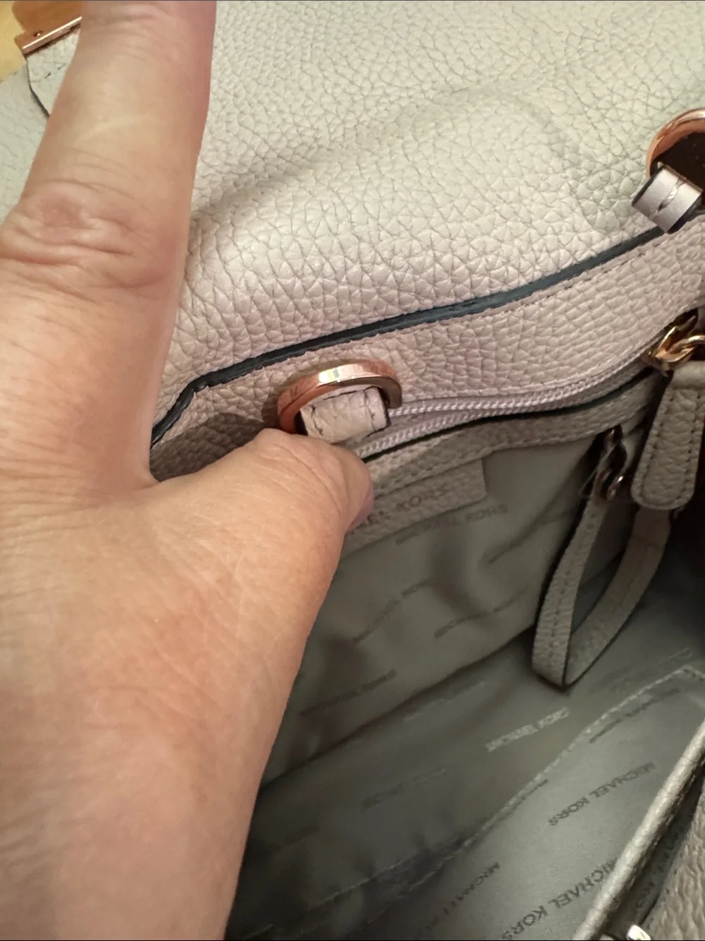 Michael Kors Cream Leather Top-Handle Satchel with Rose Gold Floral Studs